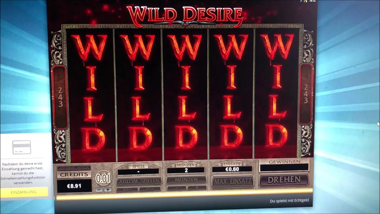Wild Desire slot game win, multiple wild reels