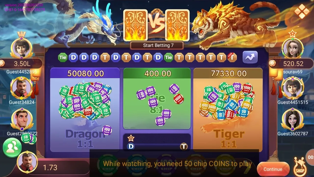 Dragon vs Tiger Card Game Big King vs 4 Win