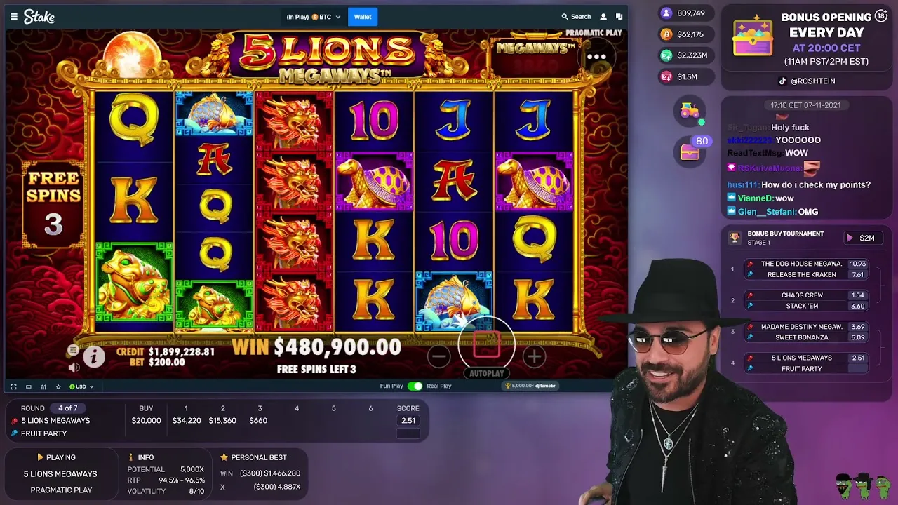5 Lions Megaways 5000x Bonus, 15x Multiplier Hit
