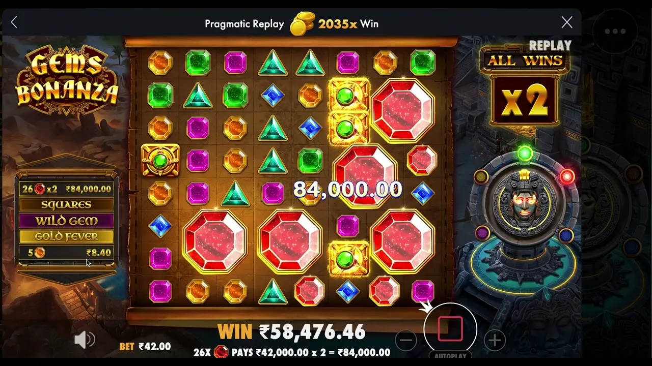 Gems Bonanza 2035x Gold Fever, 8x8 grid action