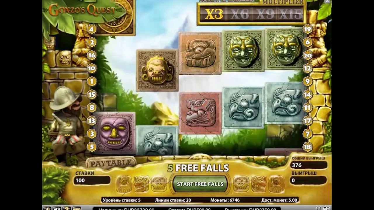 Gonzo's Quest Free Falls Bonus: 15x Multiplier