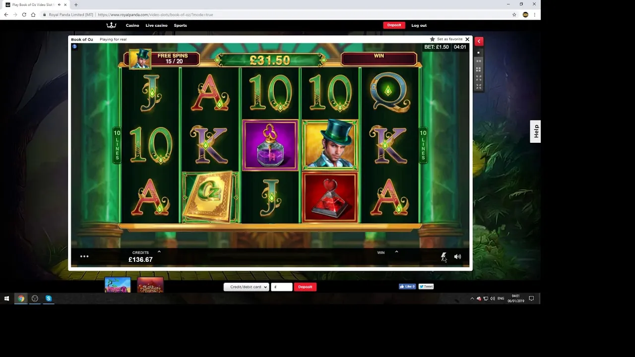 Book of Oz Free Spins Win, £391.50 Payout