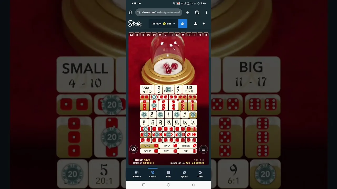 Super Sic Bo 150x Dice Huge Win on Triple Two Bet