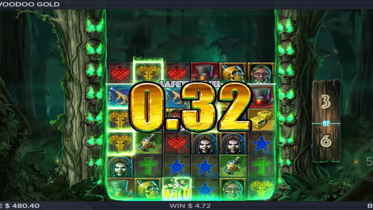 Voodoo Gold bonus free drops win, 43.04 win