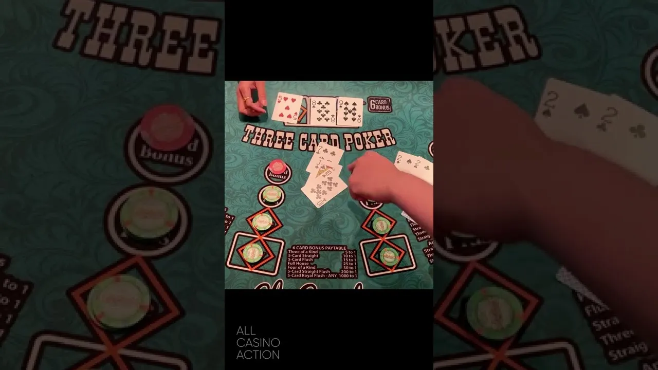 Three Card Poker 5x Bonus Win with Three of a Kind