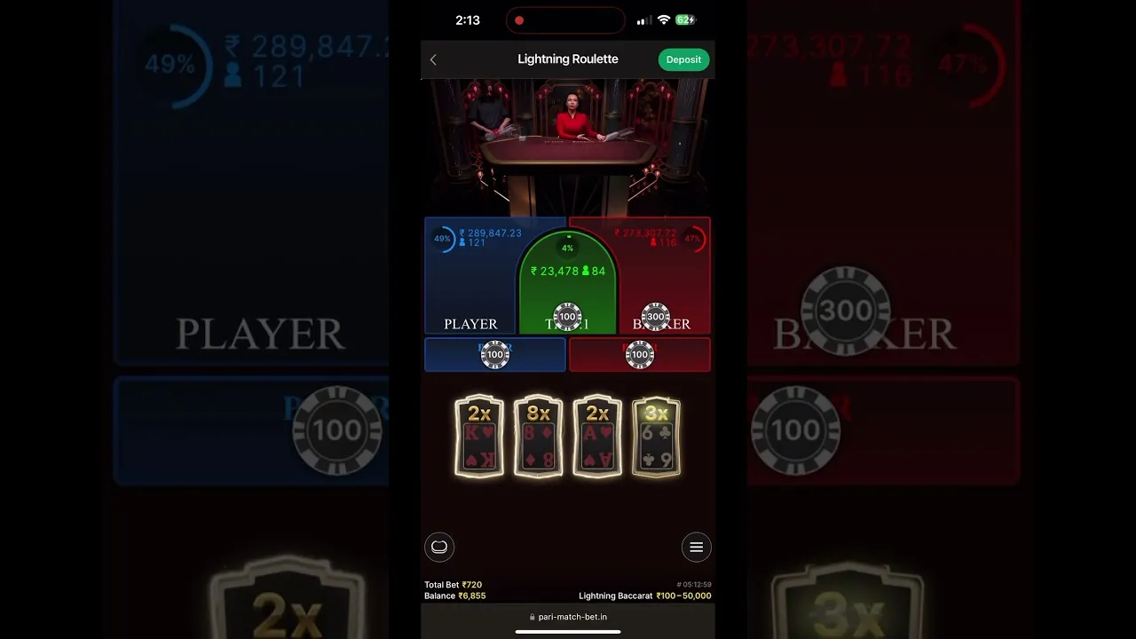 Lightning Baccarat 576x Multiplier: Player Wins