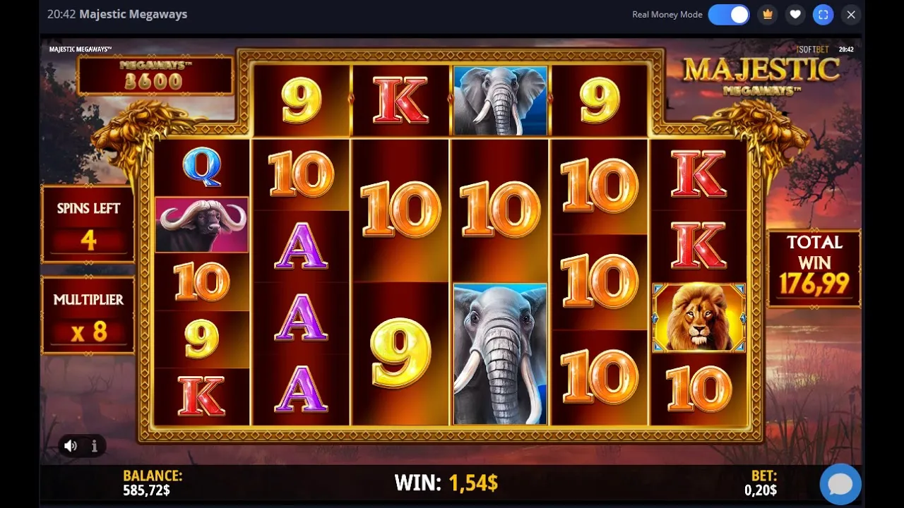 Majestic Megaways Bonus Big Win, 187.58x Multiplier
