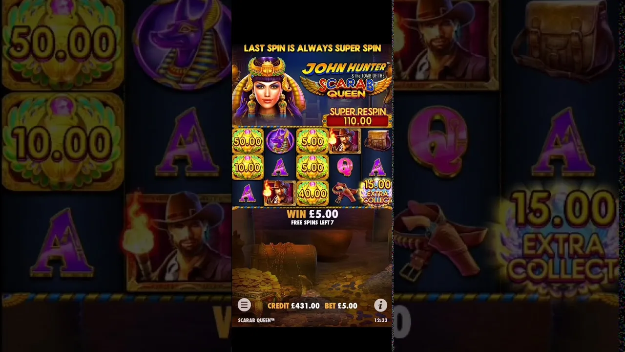 John Hunter Big Free Spins: £679 Scarab Queen Win