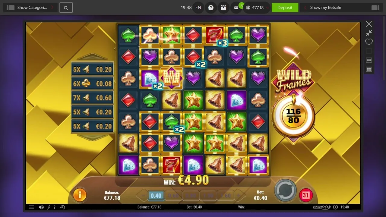Wild Frames Slot Bonus Win: 7x7 Grid Payout