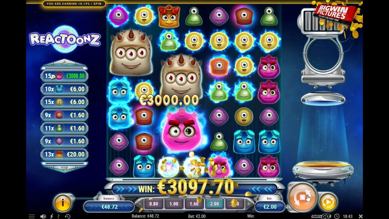 Reactoonz Big Win! 1551x Multiplier from Play'n GO