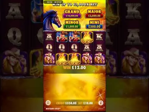 Mustang Gold 69x Free Spins: £10 Bet Big Win Clip