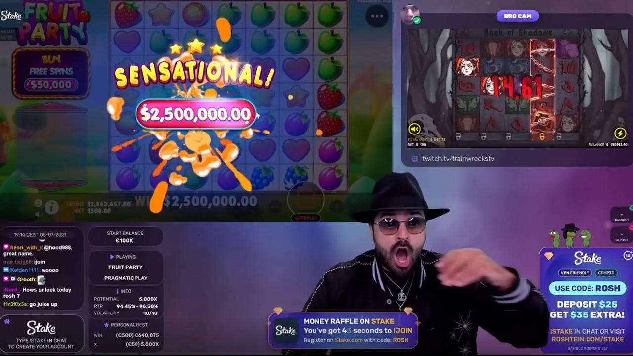 Fruit Party: Rosh Wins a HUGE 5000x Jackpot! See it Here!
